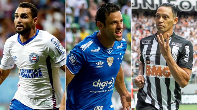 Já conhecidos no cenário nacional, Gilberto, Fred e Ricardo Oliveira seguem com faro de gol (Foto: Arte/Lance!)