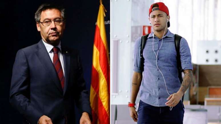 O presidente do Barcelona Josep Maria Bartomeu disse que Dembelé é melhor que Neymar (Foto: Arte/Lance!)