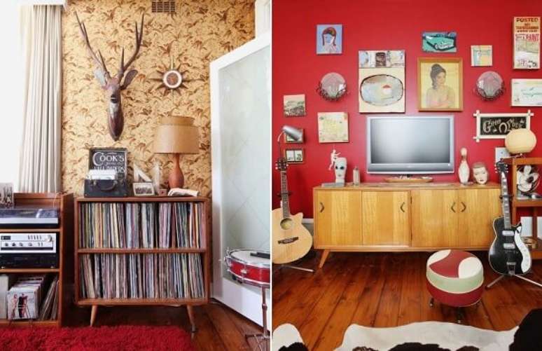 57 &ndash; Ideias pr&aacute;ticas de decora&ccedil;&atilde;o vintage para sala. Fonte: Pinterest