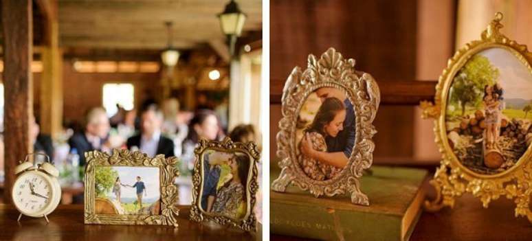 15 &ndash; Decora&ccedil;&atilde;o vintage casamento com retratos da fam&iacute;lia. Fonte: Aceito Sim