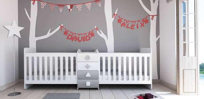 1. Os móveis planejados são as melhores opções para a decoração de quarto de bebês gêmeos – Foto: Pinterest