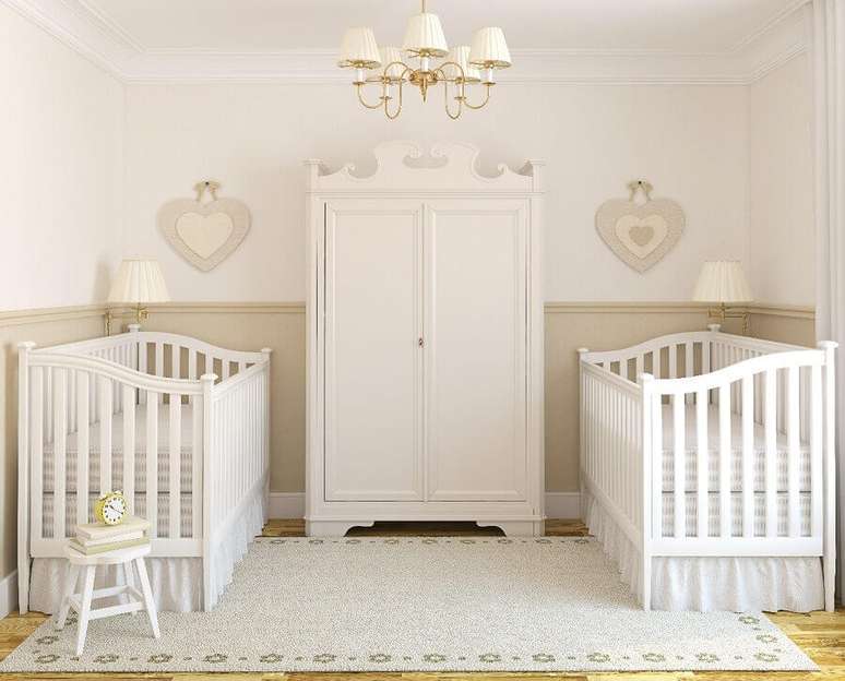 47. Na dúvida, invista em uma decoração neutra para o quarto de bebê gêmeos casal – Foto: Home Coaching