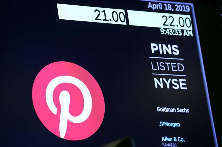The company logo for Pinterest, Inc. with trading information is displayed on a screen at the New York Stock Exchange (NYSE) in New York, U.S., April 18, 2019. REUTERS/Brendan McDermid - RC1FC5451F50