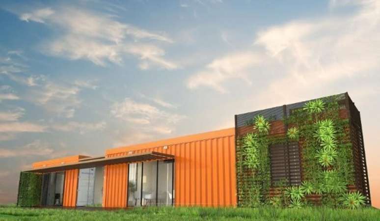 64. Casa container laranja. Projeto de Ghiorzi Tavares Arquitetura