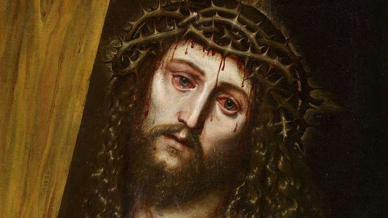 A coroa de espinhos, o flagelo e a crucificação são descritos em detalhes como as últimas horas de Jesus Cristo nos evangelhos canônicos