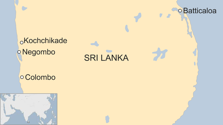 Mapa com localização do Sri Lanka