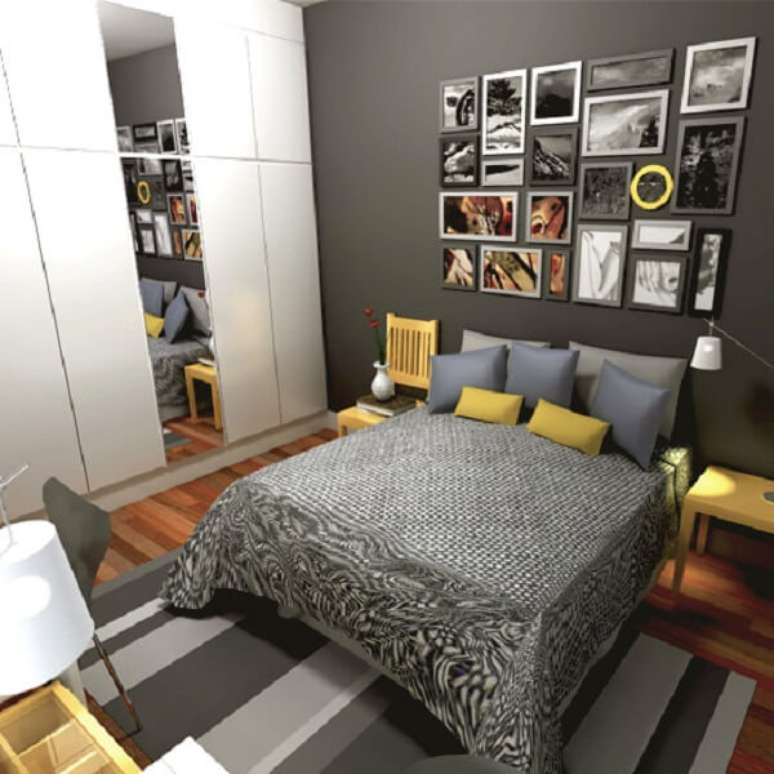 14 &ndash; Decora&ccedil;&atilde;o de quarto de casal com quadro de fotos em diferente molduras. Fonte: Blog da Decora&ccedil;&atilde;o
