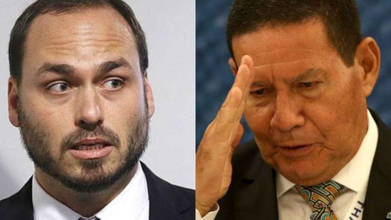 O vereador carioca Carlos Bolsonaro e o vice-presidente Hamilton Mourão