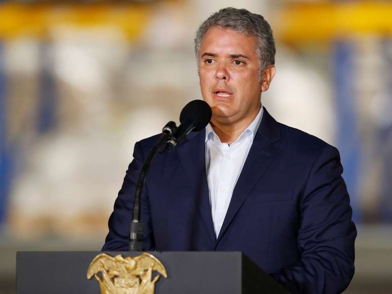 Presidente da Colômbia, Iván Duque, durante entrevista coletiva em Cucutá
14/04/2019 REUTERS/Luisa Gonzalez