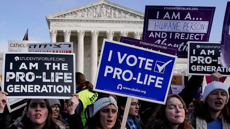 Em janeiro, manifestantes anti-aborto protestaram em frente à Suprema Corte dos Estados Unidos durante a 46ª marcha anual "Pró-Vida" em Washington