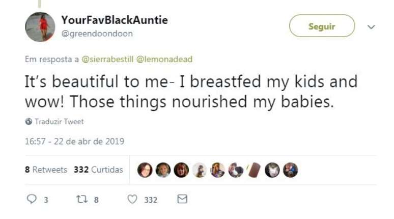 "Que lindo isso pra mim, que amamentei meus filhos. Uau! Essas coisas a&iacute; alimentaram meus beb&ecirc;s."