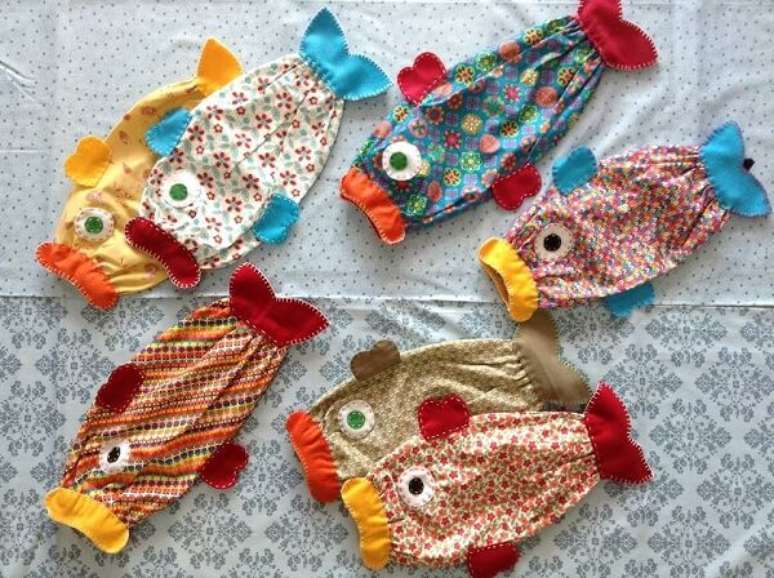 13 – Puxa saco de tecido com estampas de peixe. Fonte: Eu Amo Costurar