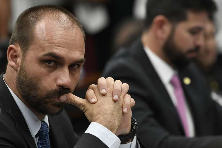 O deputado federal Eduardo Bolsonaro (PSL-SP) em sessão sobre o projeto da reforma da Previdência