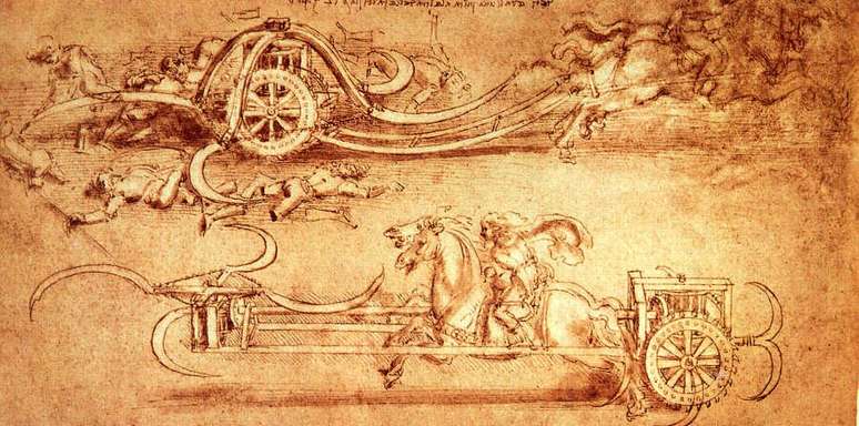 Ve&iacute;culo b&eacute;lico desenhado por da Vinci