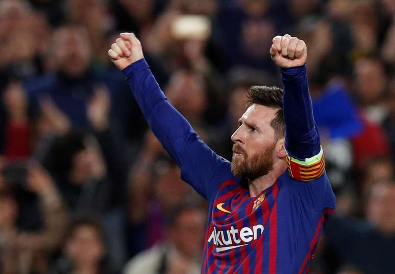 Messi comemora o terceiro gol contra o Liverpool