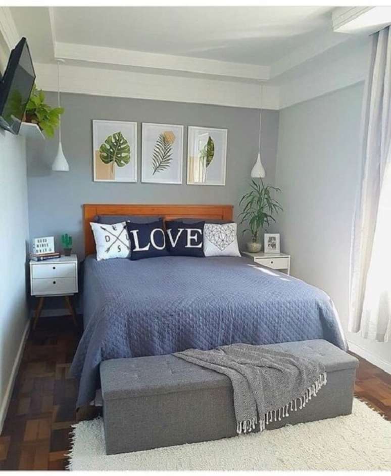 16 – Decoração de quarto de casal com quadros de folhas. Fonte: Decoração 24