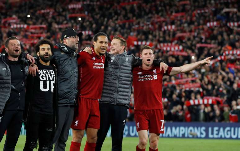 Jogadores e técnico do Liverpool comemoram classificação para final da Liga dos Campeões
07/05/2019 REUTERS/Phil Noble