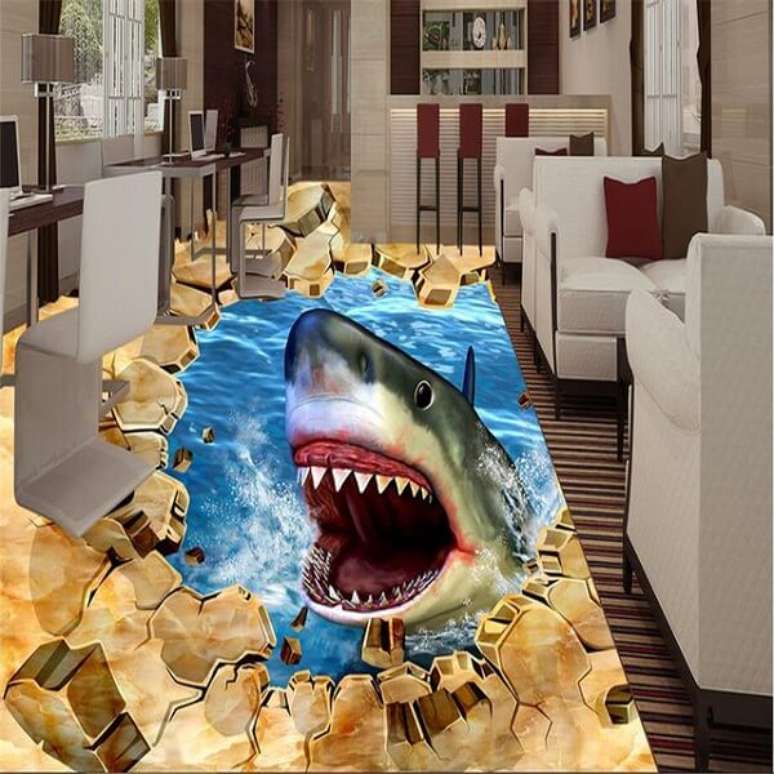 47 – Piso 3D com imagem de tubarão. Fonte: Pinterest