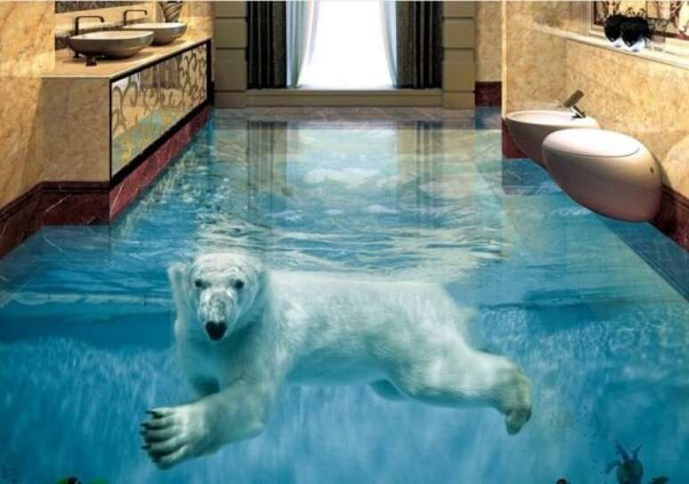 44 – Piso 3D com imagem de urso polar. Fonte: Fonte ConstruindoDecor