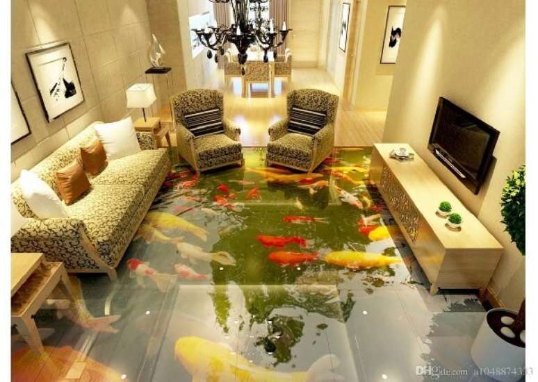 31 – Piso 3D com temática de peixes aplicado na sala de estar. Fonte: DHGate