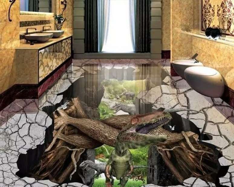 41 – Transforme a decoração do banheiro em um ambiente divertido usando piso 3D. Fonte: Mercado livre