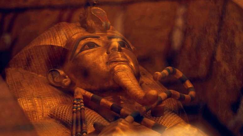 Sarcófago do Rei Tutancâmon, em sua tumba recém-restaurada no Vale dos Reis, Egito (31 de janeiro de 2019)