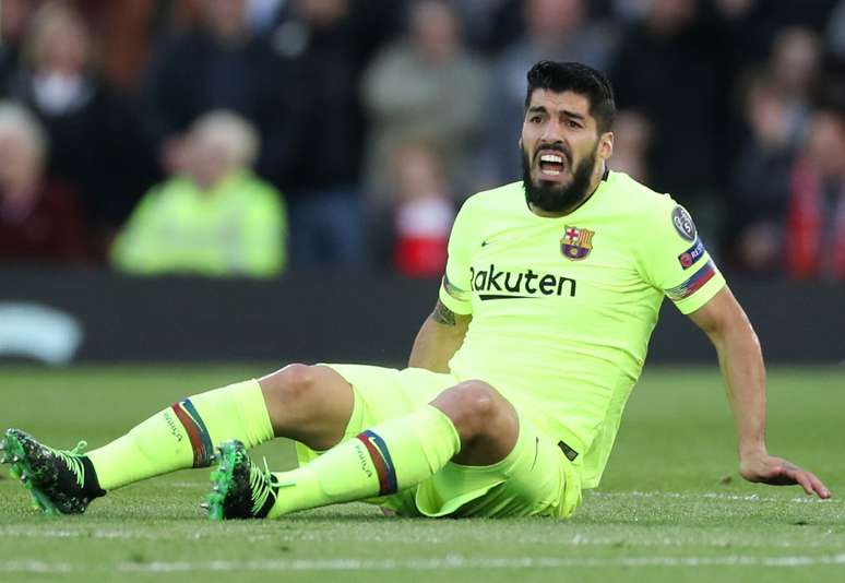 Suárez durante o duelo do Barcelona contra o Liverpool pela Liga dos Campeões