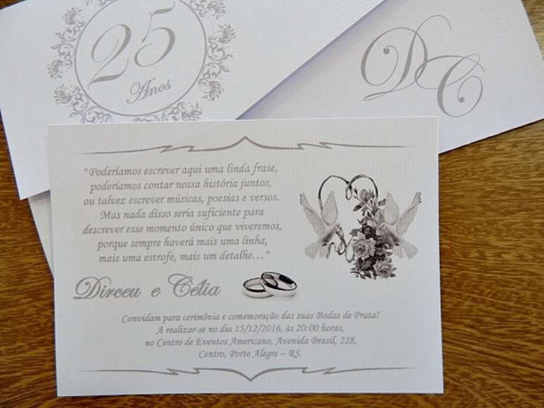 24- O convite bodas de prata deve conter todos os dados do evento. Fonte: Imagens e Moldes