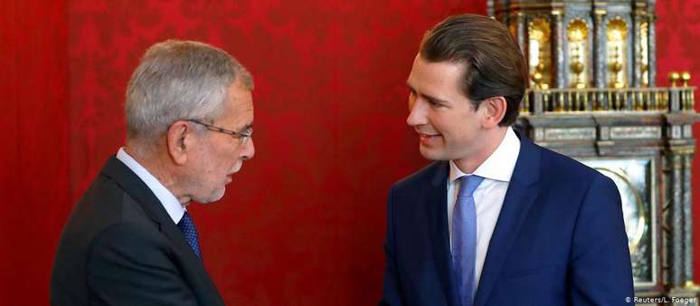 Presidente austríaco, Alexander Van der Bellen (esq.), e chanceler federal Sebastian Kurz 