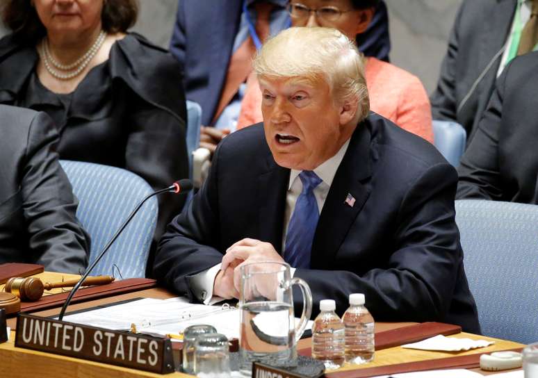 Presidente dos Estados Unidos, Donald Trump, fala durante reunião do Conselho de Segurança das Nações Unidas. 26/9/2018. REUTERS/Eduardo Munoz