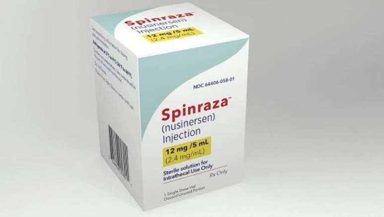  Foto de uma caixa do remédio Spinraza, da Biogen