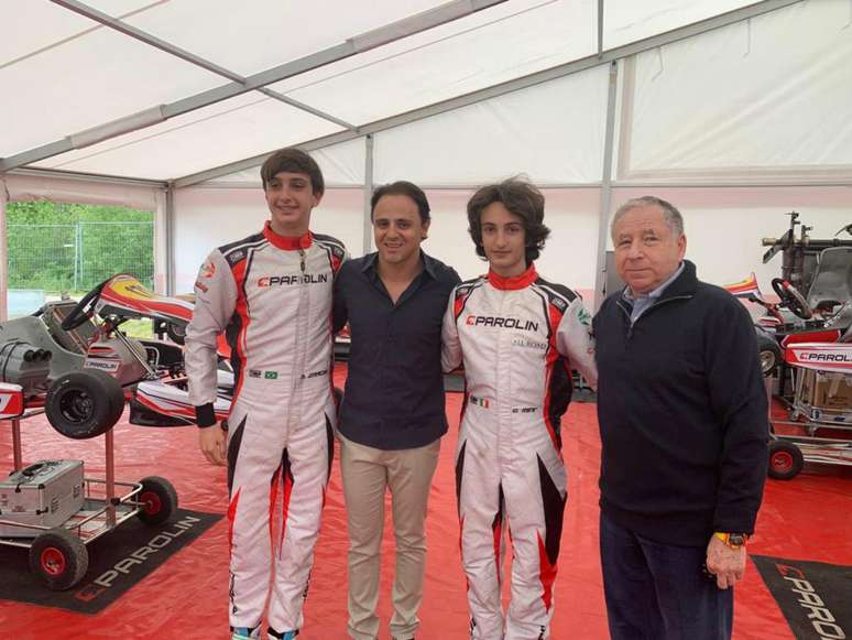 Ricardo Gracia recebe visita de Jean Todt e Felipe Massa no Europeu de Kart em Genk