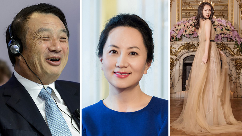 A maioria do clã da empresa Huawei tem se mantido às sombras, como o presidente da empresa Ren Zhengei e sua filha Meng Wanzhou (ao centro); sua outra filha, Annabel Yao, à direita, publica muitas fotos nas redes sociais