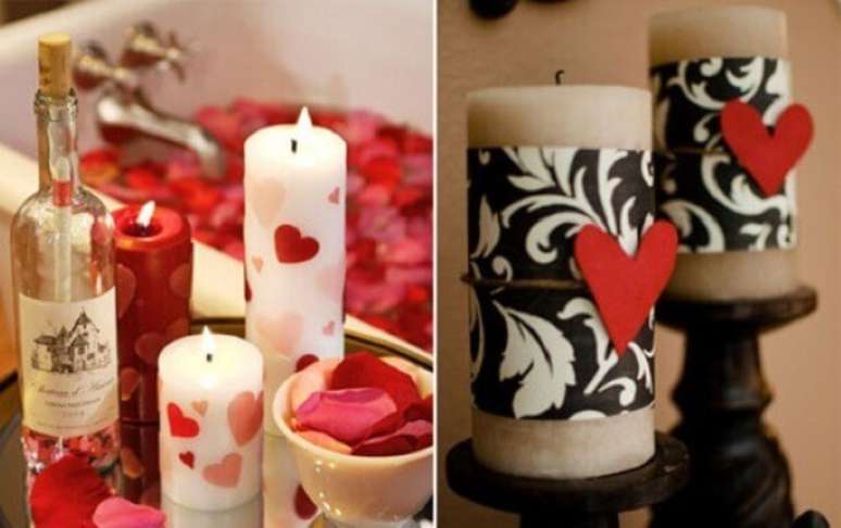 48 – Modelos de velas aromáticas complementam a decoração de dia dos namorados. Fonte: Decoração e Arte