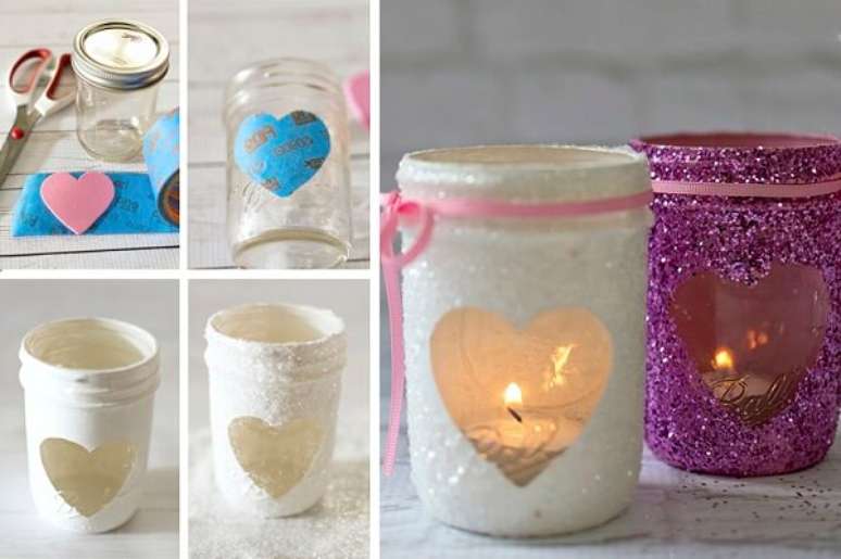 59 – Velas com glitter para decoração de dia dos namorados. Fonte: Pinterest