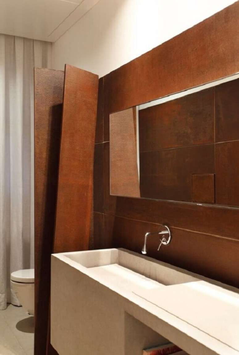 5. O porcelanato a&ccedil;o corten &eacute; uma &oacute;tima solu&ccedil;&atilde;o para quem quer usar esse tipo de revestimento em casa &ndash; Foto: Archilovers