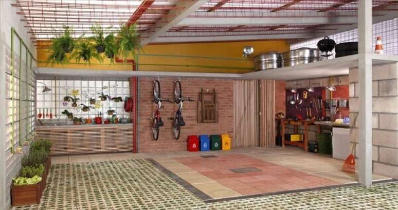 57. A garagem foi estruturada parte com concregrama e parte com revestimento emborrachado. Fonte: Pinterest