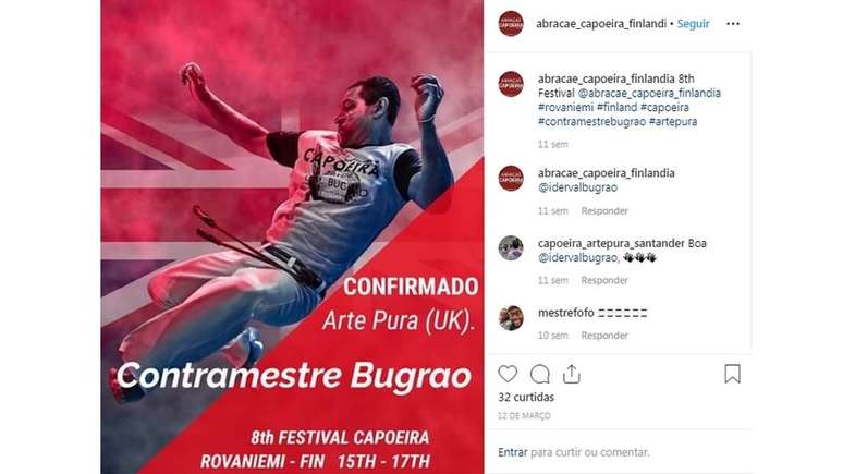 Contramestre "Bugrão" foi em março para um evento de capoeira na Finlândia