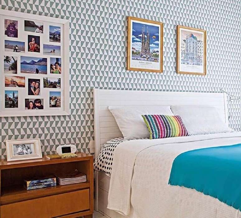 28. Dicas de decoração de quarto com papel de parede e mural de fotos – Foto: Pinterest