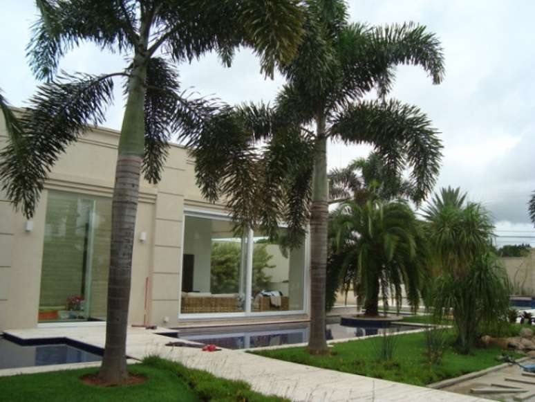 50- Os tipos de palmeiras para jardim ornamentam a fachada de imóveis em estilo moderno. Fonte: Pinterest