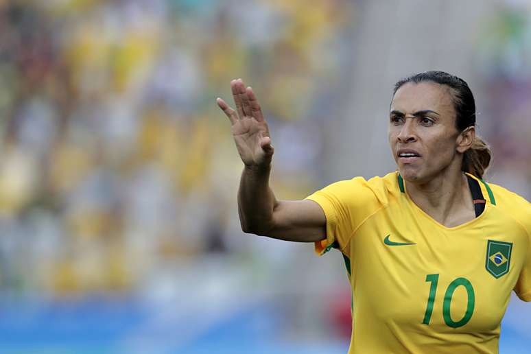 A jogadora Marta do Brasil durante a partida entre Brasil e Canadá, válida pelo Futebol Feminino das Olimpíadas Rio 2016, no Estádio Arena Corinthians, em São Paulo (SP)
