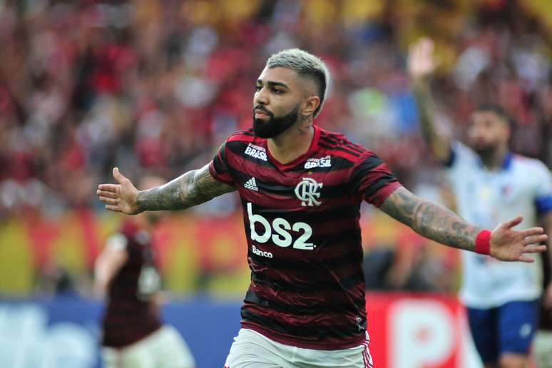   O jogador Gabriel (Gabigol) do Flamengo comemora gol durante a partida entre Flamengo e Fortaleza