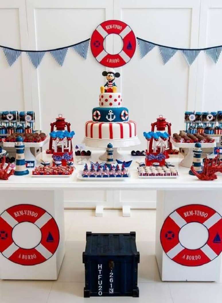 30. Decora&ccedil;&atilde;o festa do Mickey Mouse marinheiro &ndash; Foto: Pinterest