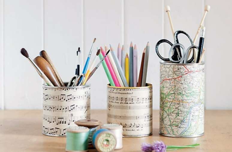 52. Decore as latas de casa com essa t&eacute;cnica. Fonte: Blog Casa da Arte