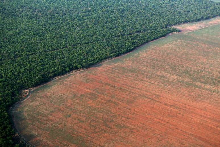 Vista da Floresta Amazônica ladeada por área desmatada para plantio de soja
04/10/2015
REUTERS/Paulo Whitaker