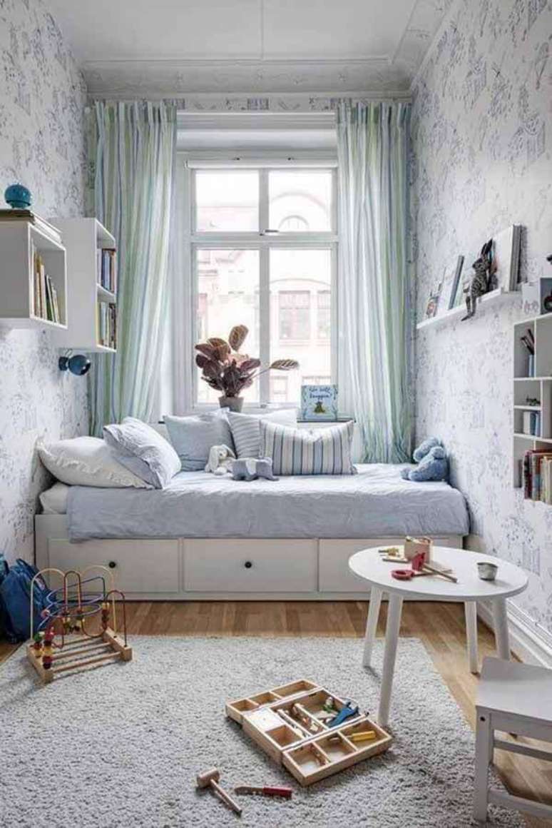 3- No quarto infantil planejado para apartamento pequeno, as paredes ajudam a compor a decoração. Fonte: Pinterest