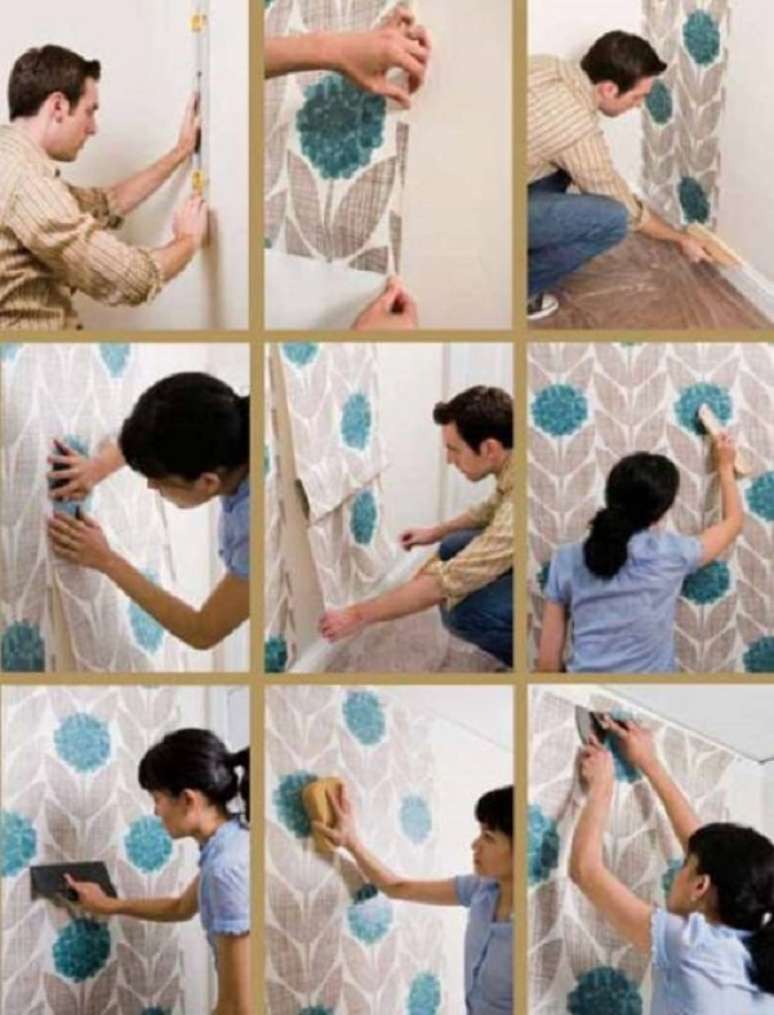 3. Passo a passo de como colocar papel de parede. Fonte: Pinterest