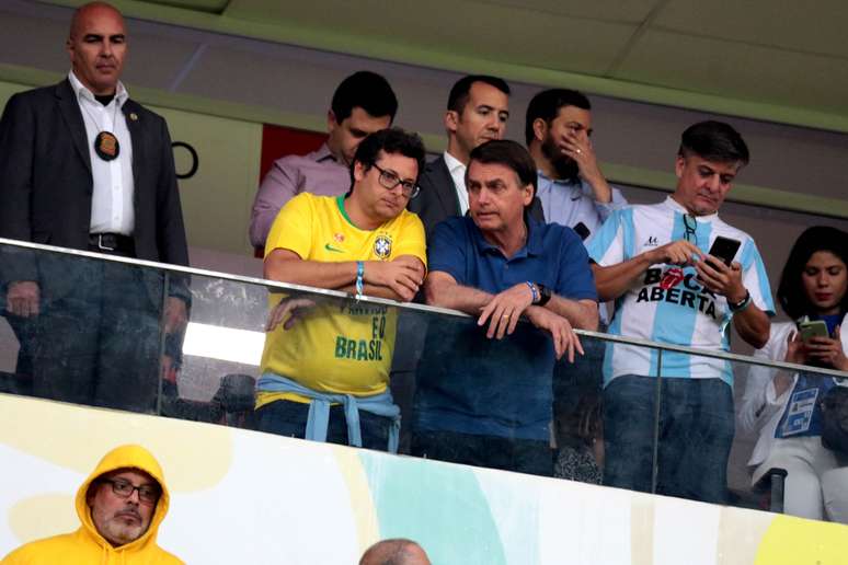 Amistoso entre Brasil x Catar visando a preparação para a Copa América 2019. Na quarta-feira 05/06, no Estádio Mané Garrincha. No detalhe, o presidente da República Jair Bolsonaro acompanhando o amistoso.