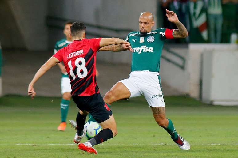 Felipe Melo, do Palmeiras, na partida contra o Athletico Paranaense válida pela 8ª rodada do Campeonato Brasileiro 2019, no Allianz Parque, em São Paulo, neste sábado, 26.