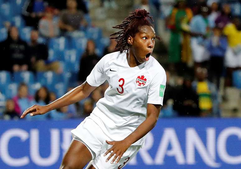 Kadeisha Buchanan, do Canadá, comemora gol marcado contra Camarões pela Copa do Mundo de futebol feminino
10/06/2019 REUTERS/Jean-Paul Pelissier